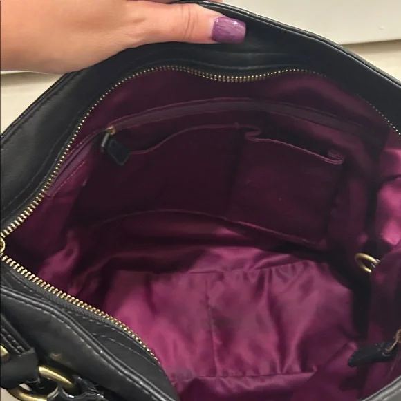 Coach Zoe Hobo Black Leather Shoulder Bag with Gold Accents - Picture 11 of 16